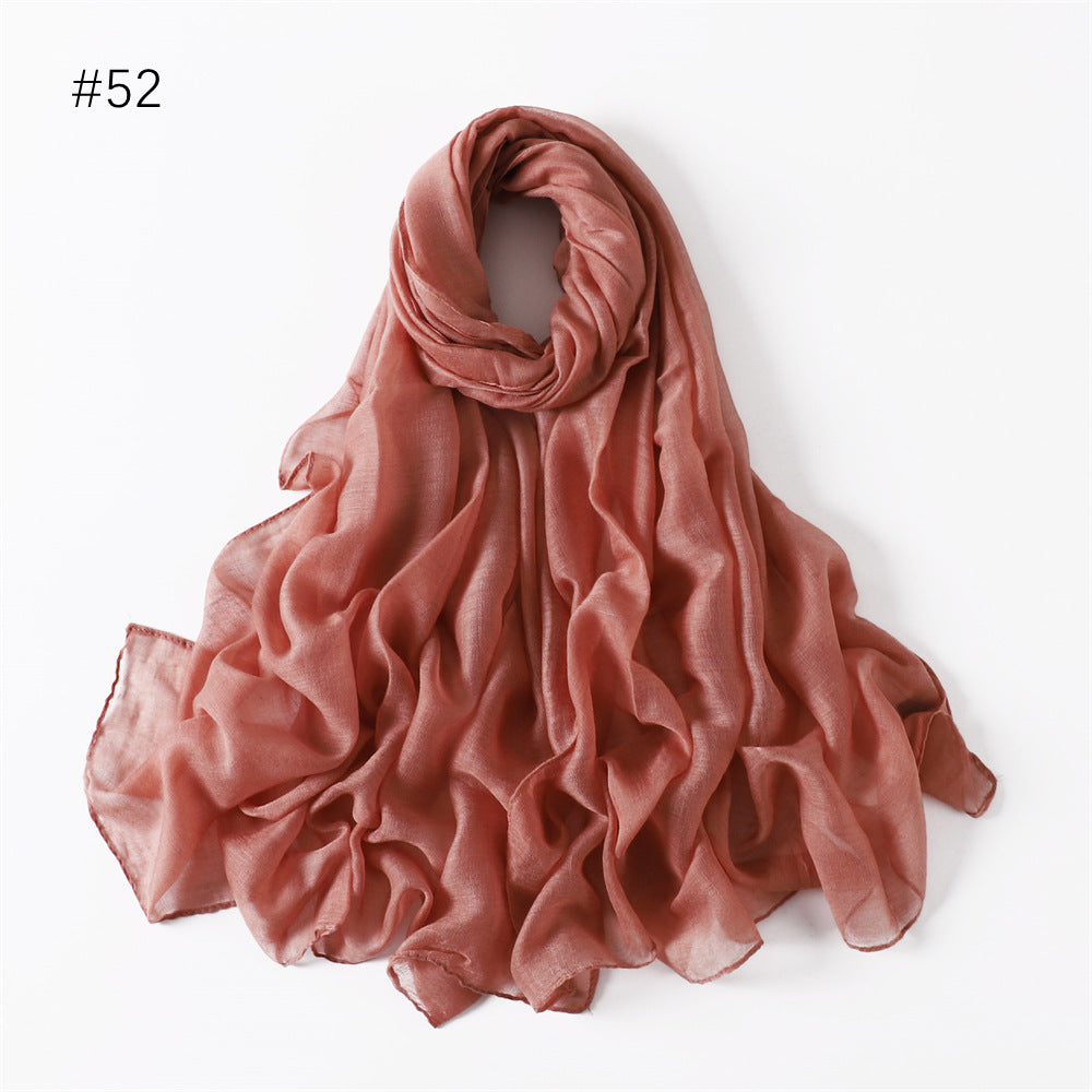 Classic Women's Pure Color Tulle Cotton And Linen Breathable Thin Scarf Silk