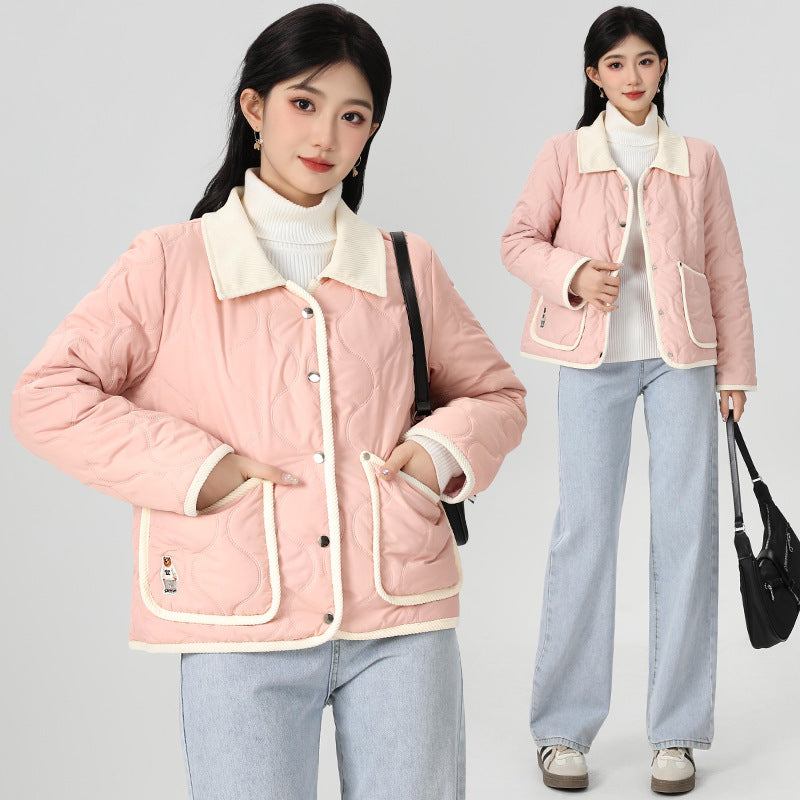 Short Velvet Cotton-padded Coat For Women