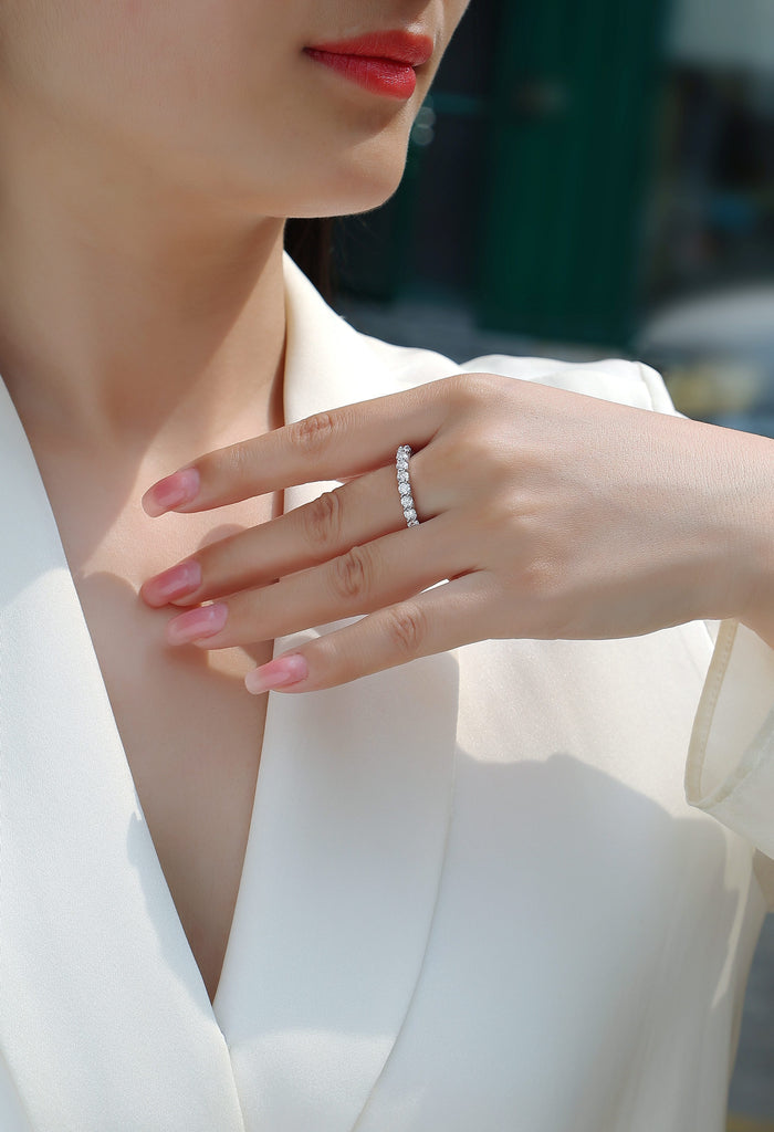 Rose - Set With Top-quality Moissanite S925, Silver And Platinum-plated Diamond Wedding Ring. The Ring Can Be Inspected With A Diamond Pen