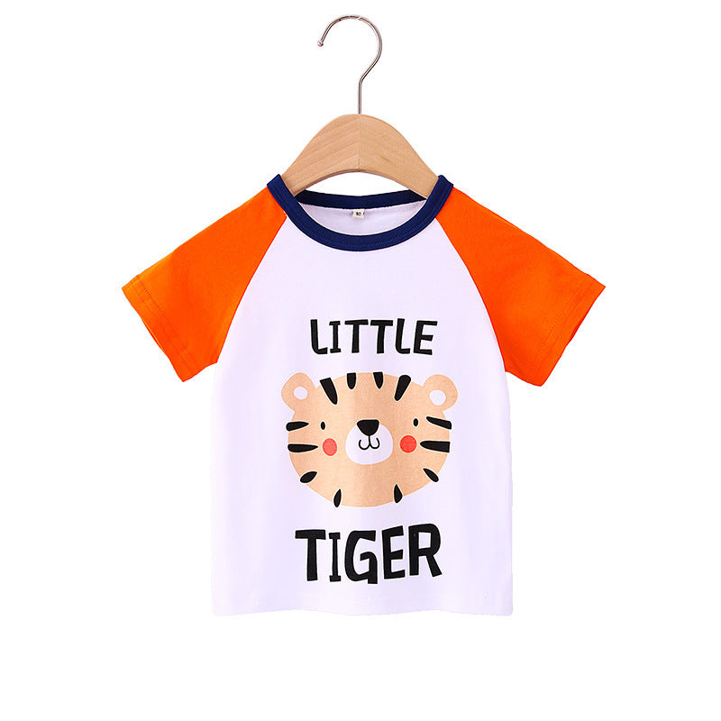 New Style Children's Shirt Wholesale Summer Short Sleeve Hit Color T-Shirt Pure Cotton