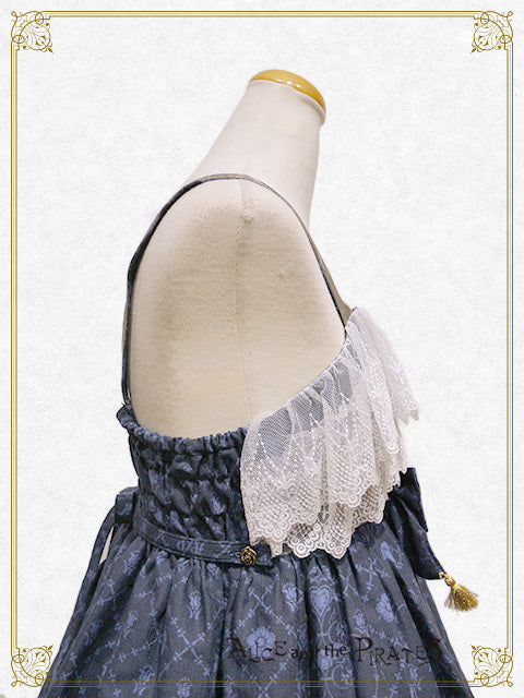 فستان لوليتا مطبوع عليه صورة كيوبيد من ترافيلرز سونغ، بدون أكمام، بحمالات، بتصميم كاواي، مزين بفيونكات، لون أزرق جذاب. 