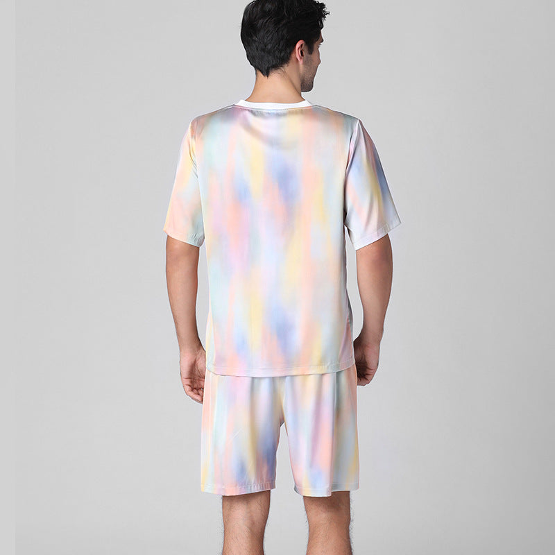 Casual summer men's ice silk pajamas short sleeve suit