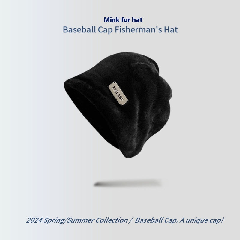 Simple Mink Fur Pile Heap Cap Big Head Circumference Makes Face Look Smaller