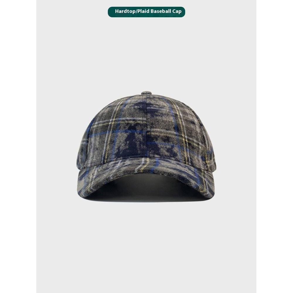 Plaid Retro Washed Baseball Cap For Women