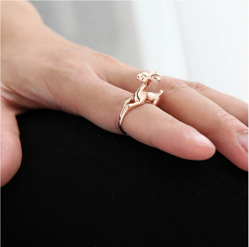 Retro Cute Rings Bambi Beer Wrap Rings Adjustable Reindeer Horn Ring in Gold Charms Cocktail