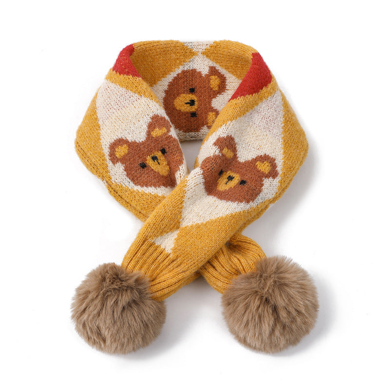 Cartoon Bear Rabbit Piercing Rabbit Hair Ball Knitted Wool Scarf