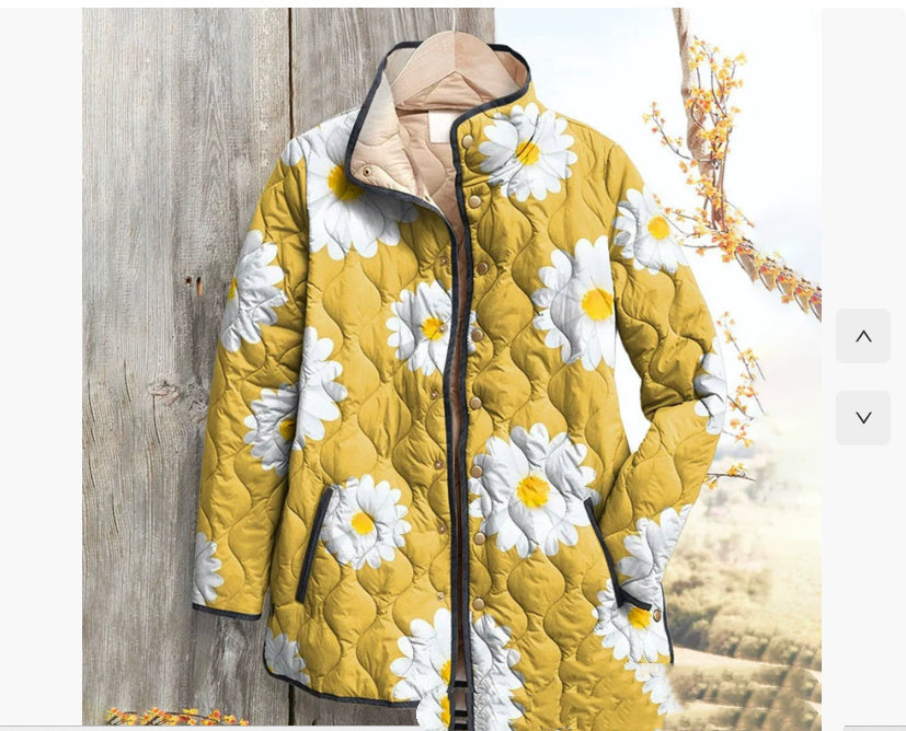 New Women's Fashion Cotton-padded Jacket Flower Digital Printing