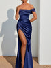 Satin Bridesmaid Dresses For Women Long With Slit Off Shoulder Mermaid Prom Dresses Corset Formal Gown