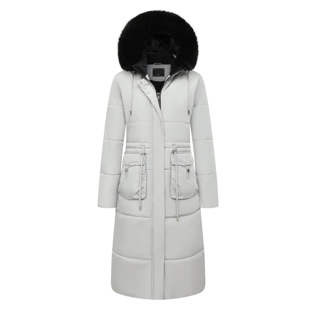 Women's Cotton Jacket Drawstring Cinched Hoodie Fleece-lined Warm