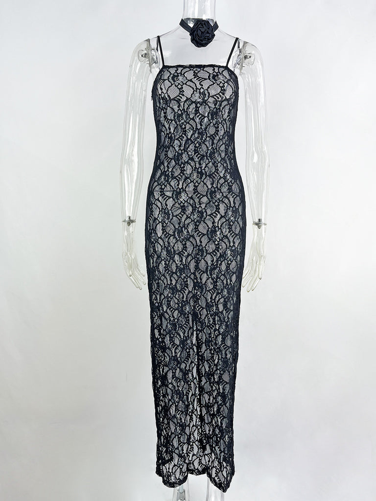 Sling Lace See-through Slim-fit Sheath Dress