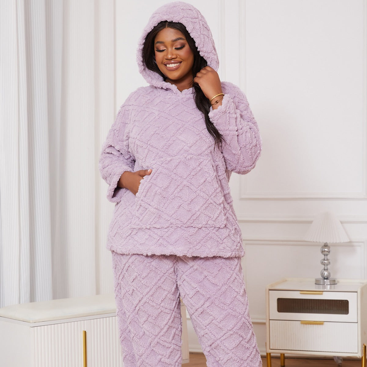 Large Size Women's Pajamas Autumn And Winter Velvet Hooded