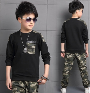 Boys cotton camouflage sports long-sleeved suit in the big children two sets of tide