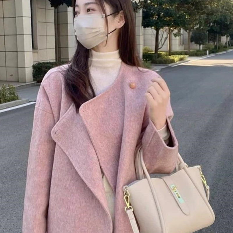 New Korean Style Small Loose Slimming Woolen Overcoat