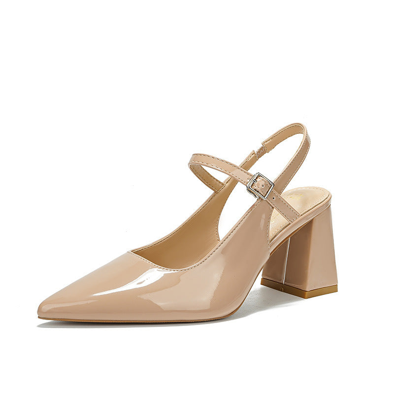 Retro Pointed Toe Women's High Heels Chunky Heel Sandals