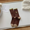 Retro Women's Warm Double Needle Embroidery Mid-calf Socks