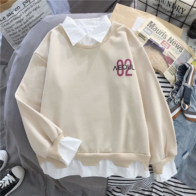 Lazy Style Fake Two Thin Spring And Autumn New Patchwork Sweater