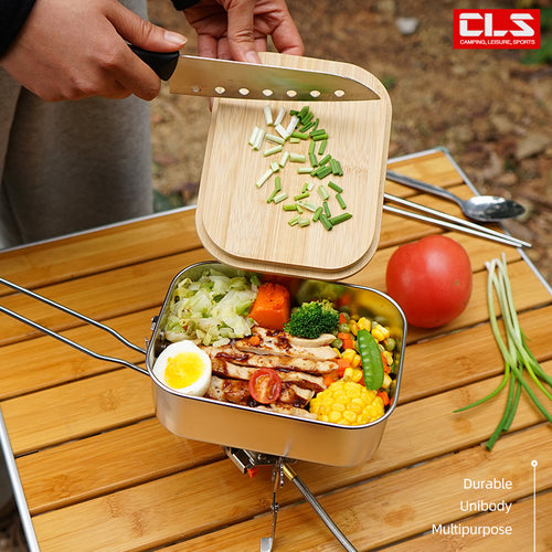 Outdoor Bento Box With Bamboo And Wood Cutting Board Lid