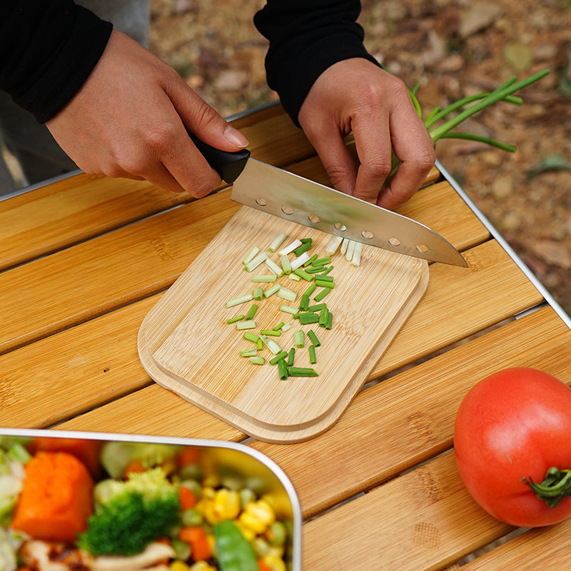 Outdoor Bento Box With Bamboo And Wood Cutting Board Lid