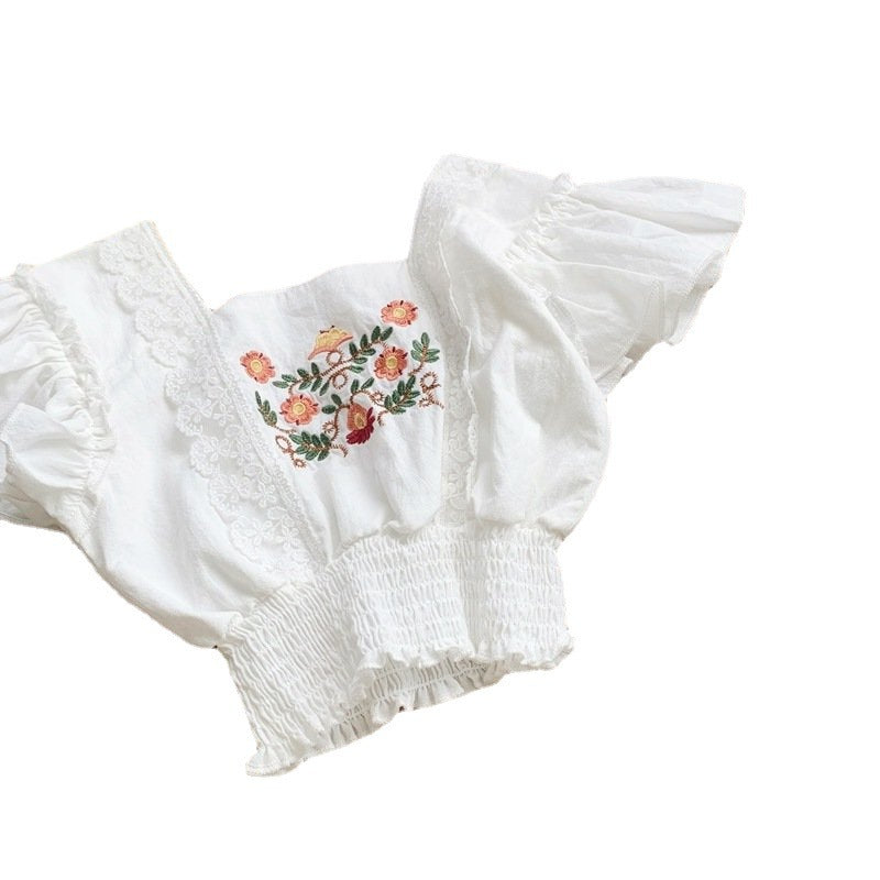 Summer New Girl's Shirt Embroidered Lace Shirt Short Jacket Foreign Trade Children's Clothing Is Issued On Behalf Of 3-8 Years Old Tide