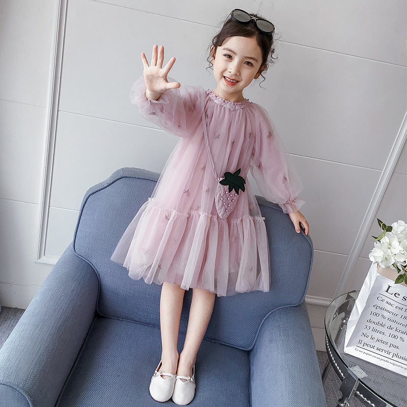 Girls Spring Dress New Spring And Sutumn Foreign Style Children's Clothing Fluffy Yarn Children's Skirt Little Girl Princess Dress
