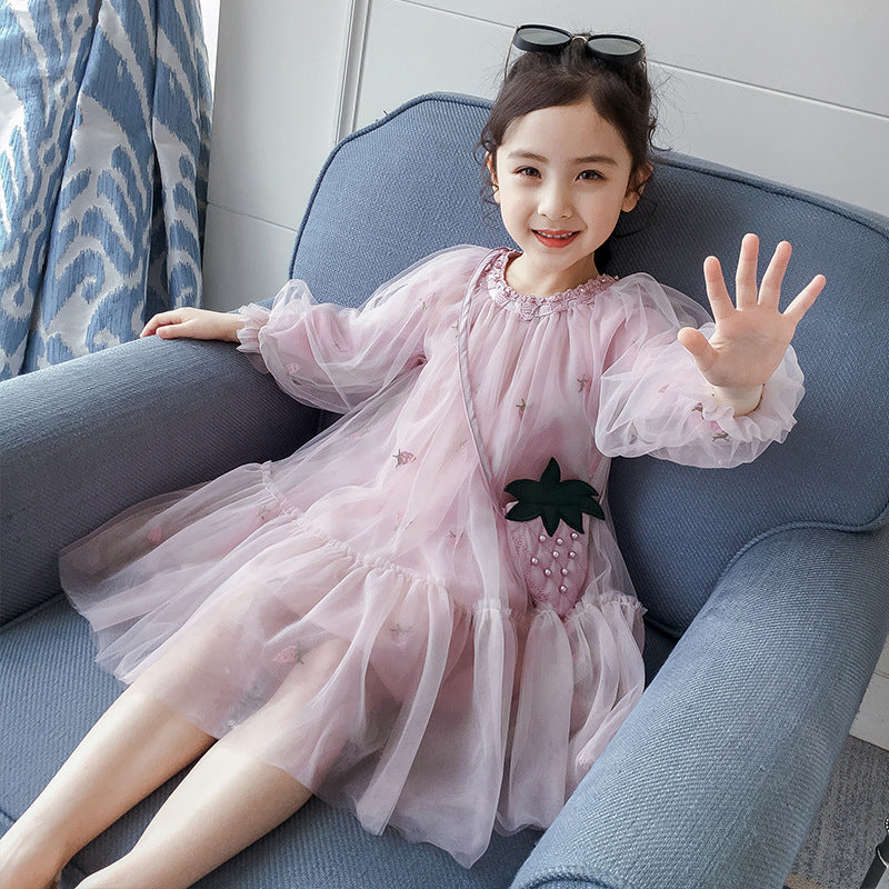 Girls Spring Dress New Spring And Sutumn Foreign Style Children's Clothing Fluffy Yarn Children's Skirt Little Girl Princess Dress