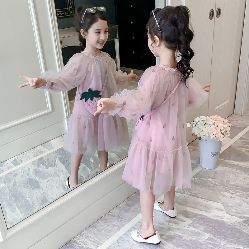 Girls Spring Dress New Spring And Sutumn Foreign Style Children's Clothing Fluffy Yarn Children's Skirt Little Girl Princess Dress