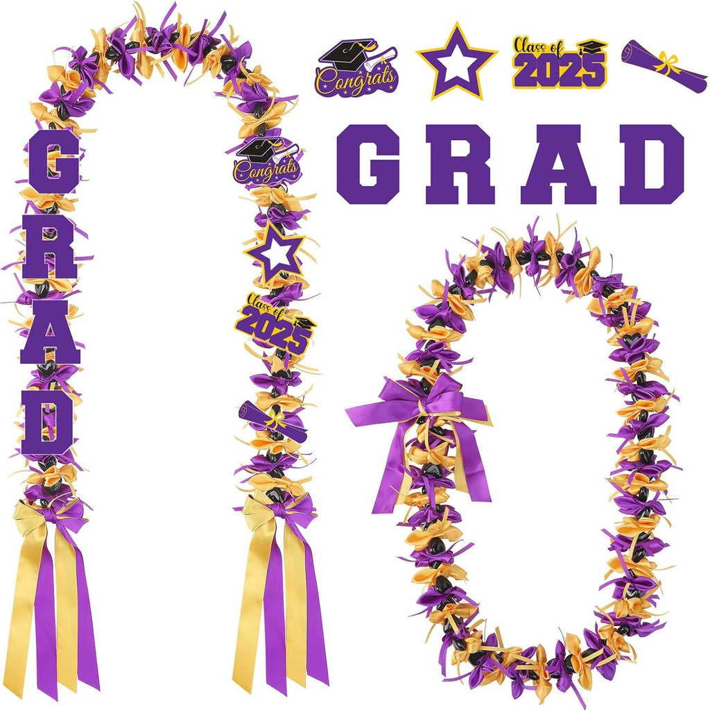 Graduation Lei Graduation Ribbon Leis Graduation Kukui Nut Leis Purple And Gold Braided Lei Honor Cord Class Of 2025 College Gift Congrats Grad Party Supplies Clearance