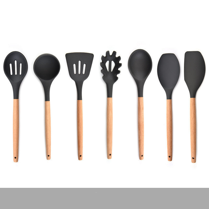 Silicone Kitchenware Set With Wooden Handle