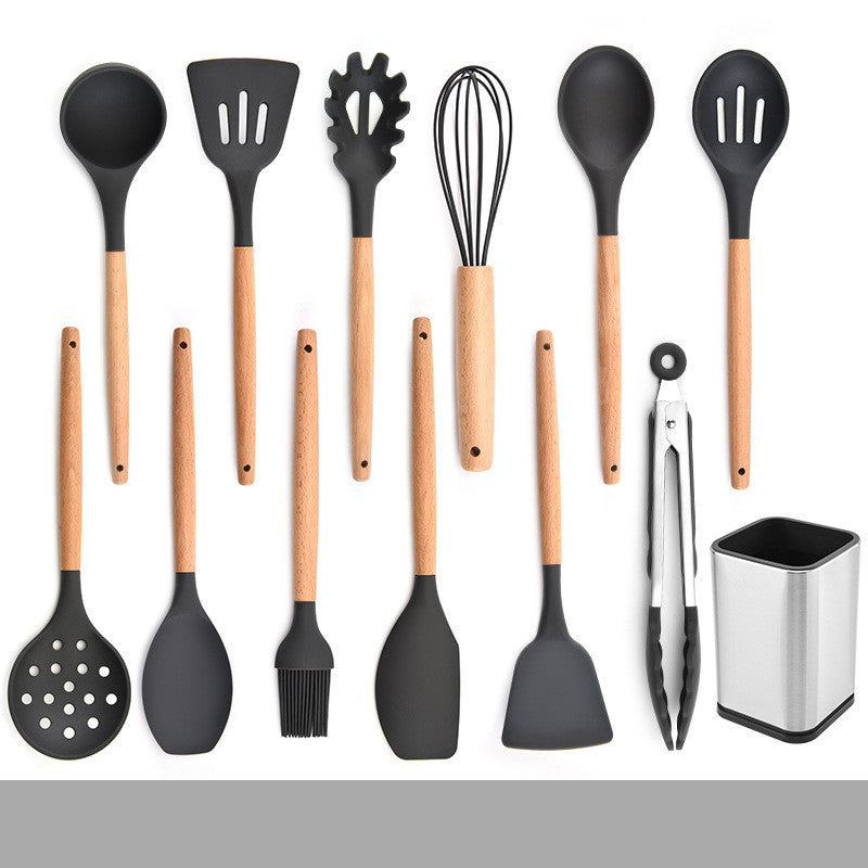 Silicone Kitchenware Set With Wooden Handle