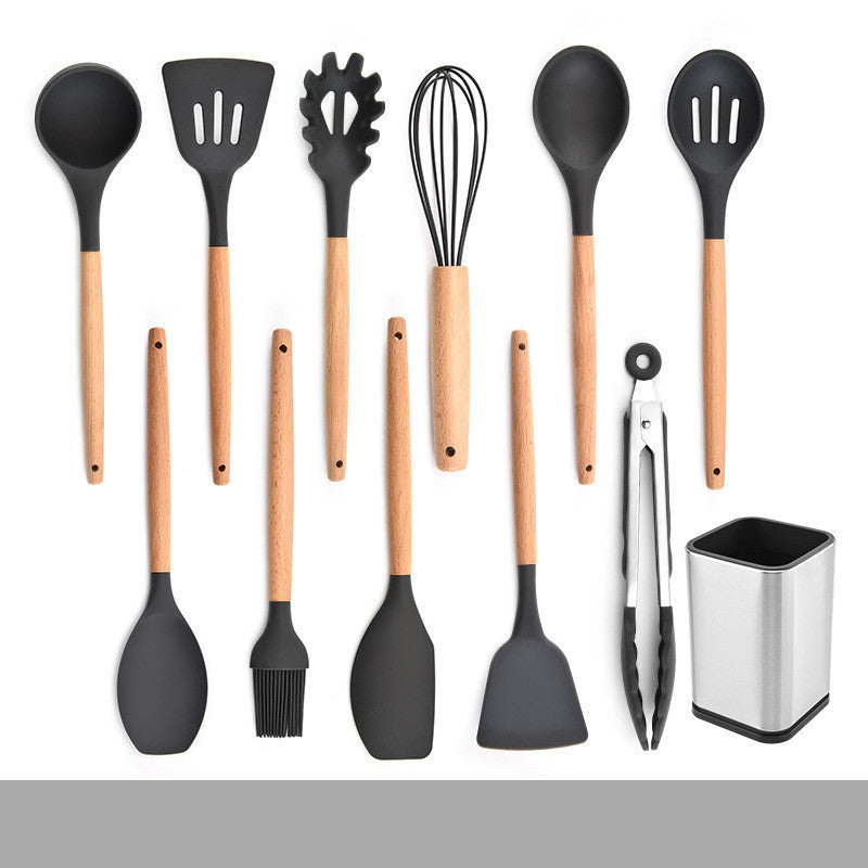 Silicone Kitchenware Set With Wooden Handle