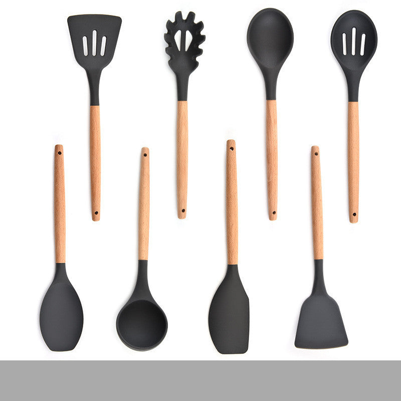 Silicone Kitchenware Set With Wooden Handle