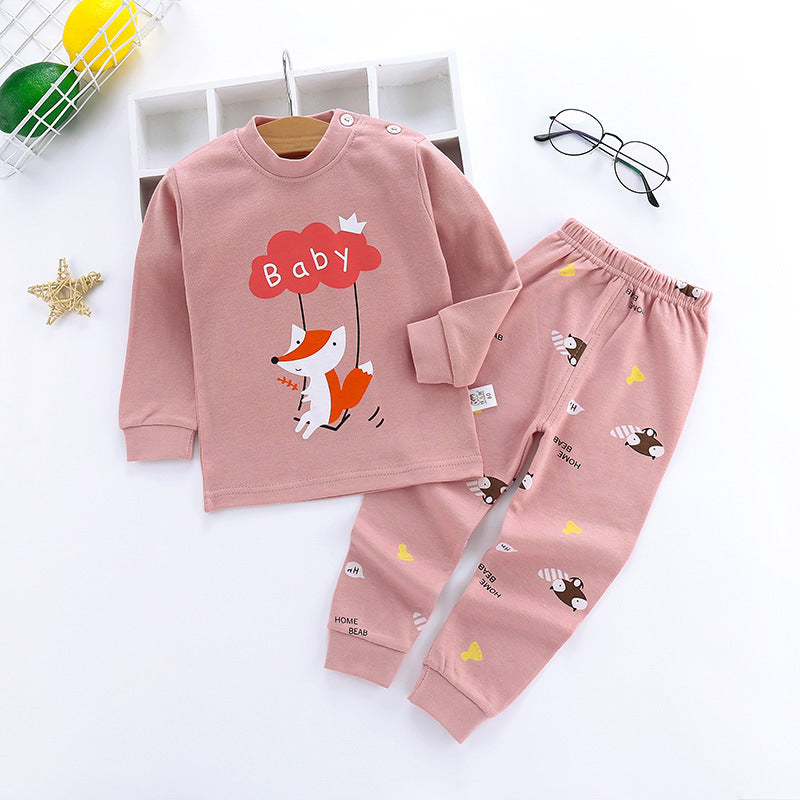 Children's Autumn Clothes Long-Sleeved Pants Suit 21 Spring New Long-Sleeved Children's Underwear Underwear Shoulder Buckle High-Neck Cotton Underwear Home