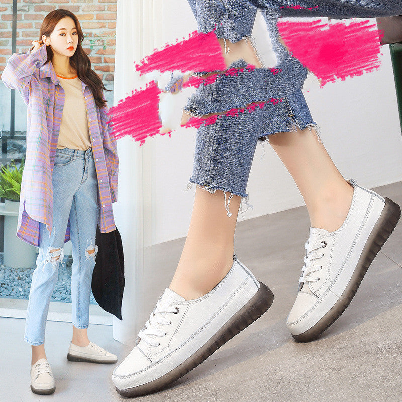 Genuine Leather White Shoes Flat Women's Shoes Casual