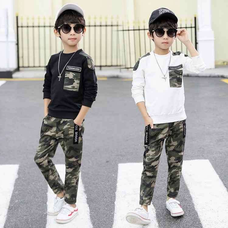 Older Children's Short-sleeved Camouflage Two-Piece Suit