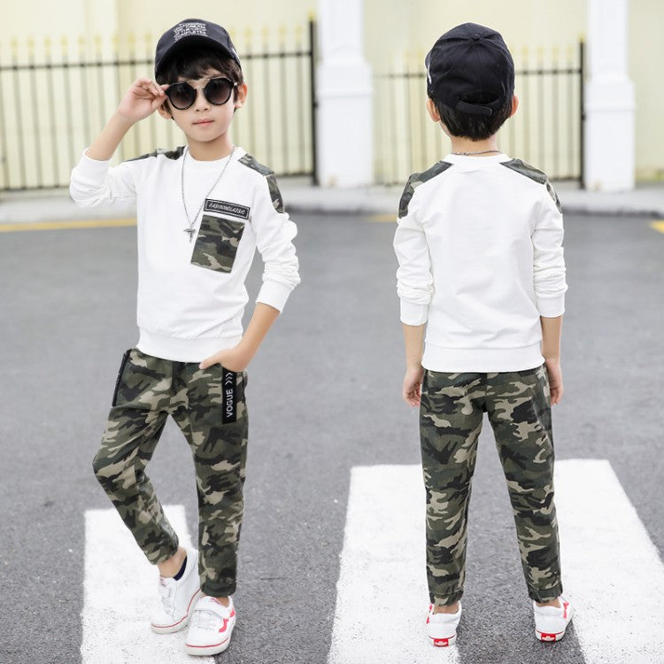 Older Children's Short-sleeved Camouflage Two-Piece Suit