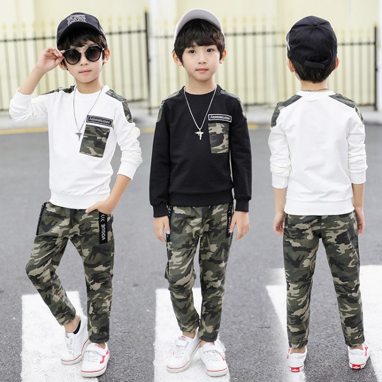 Older Children's Short-sleeved Camouflage Two-Piece Suit