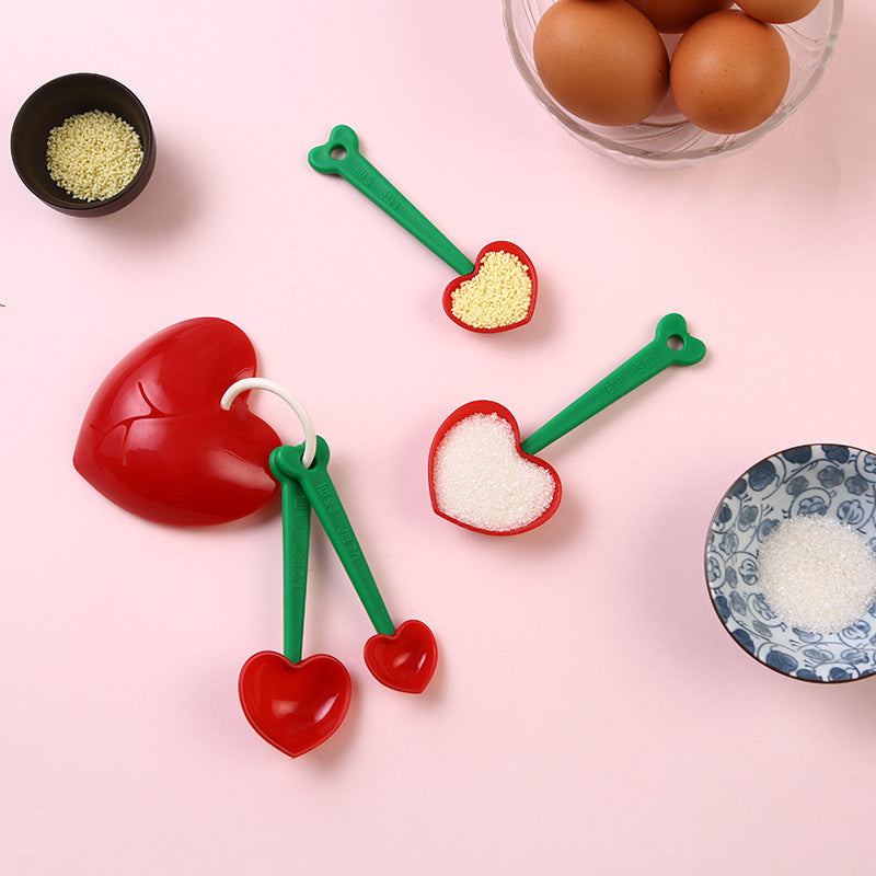 5 sets of heart-shaped measuring spoons, teaspoons, kitchen, flour, sugar, condiments, baking tools, wedding supplies