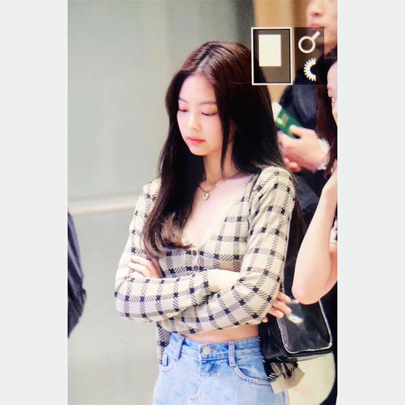 Knit Check Cardigan Vest Light Color Straight Loose Jeans