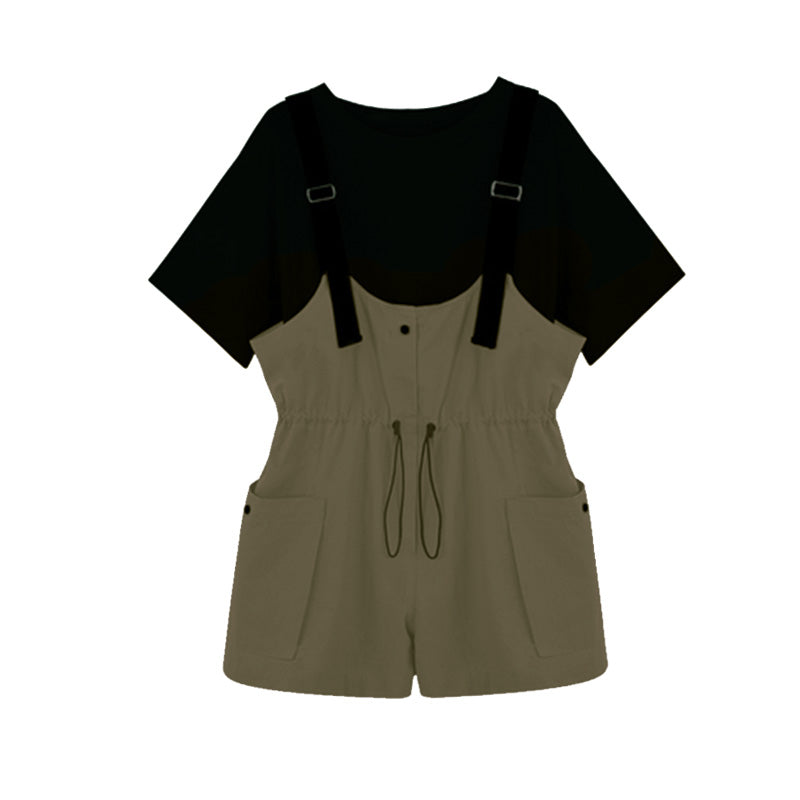 Strap Shorts Two-piece Suit Fat Mm Fried Street Summer Dress Slimming Dress