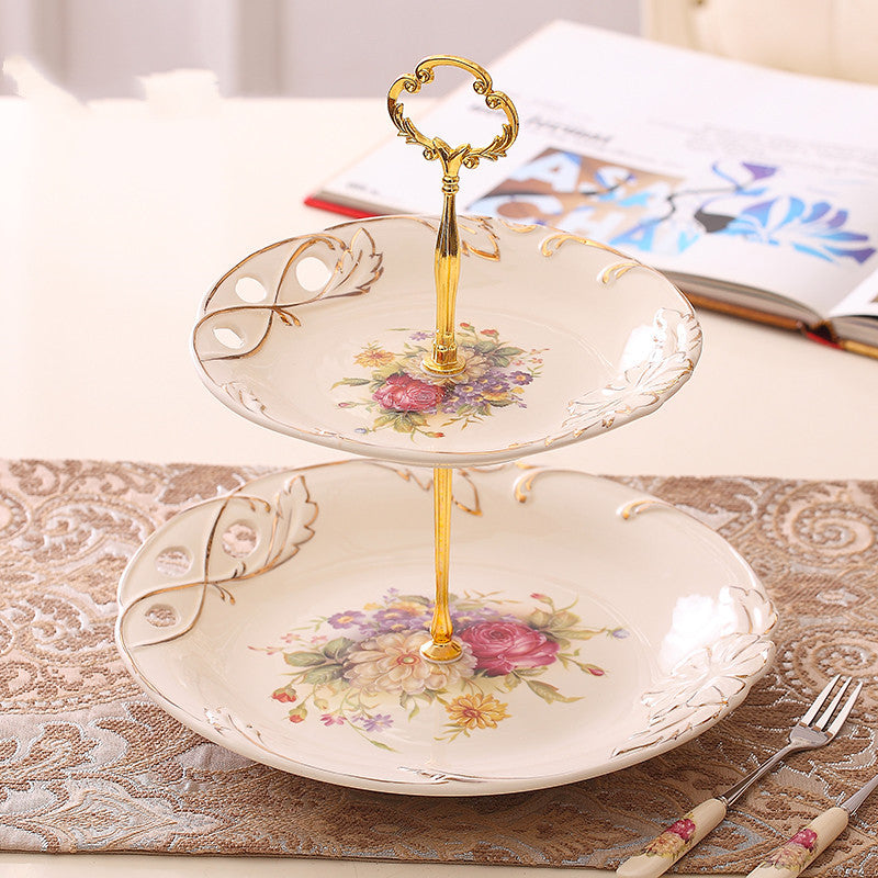 Ceramic Three-layer Dessert Rack, Fruit Tray, Candy Tray, Afternoon Tea Dessert Tray