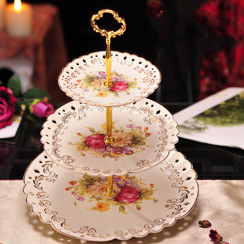Ceramic Three-layer Dessert Rack, Fruit Tray, Candy Tray, Afternoon Tea Dessert Tray