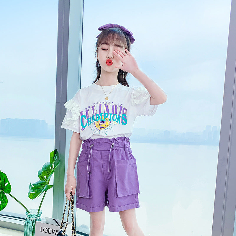 Big Virgin Summer Clothes Foreign Girl Short-sleeved Shorts Summer Two-piece Suit