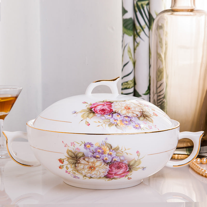 Imperial Casserole With Cover European Style Chinese Tableware For Household Use