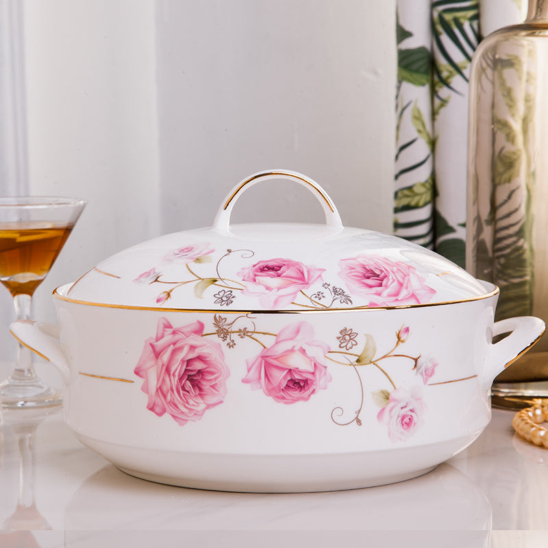 Imperial Casserole With Cover European Style Chinese Tableware For Household Use