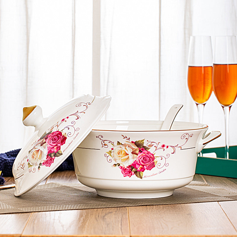 Imperial Casserole With Cover European Style Chinese Tableware For Household Use