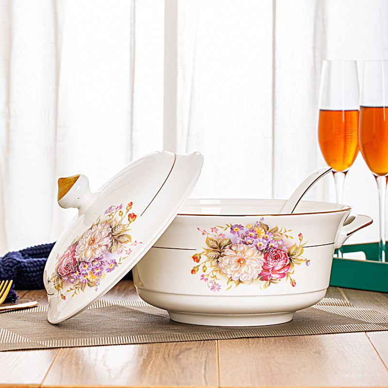 Imperial Casserole With Cover European Style Chinese Tableware For Household Use