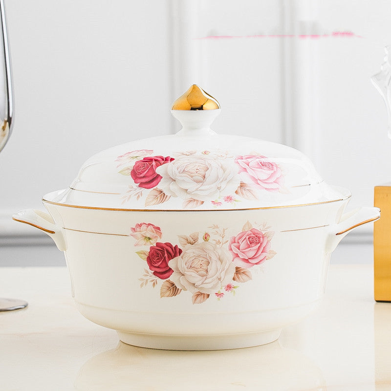Imperial Casserole With Cover European Style Chinese Tableware For Household Use