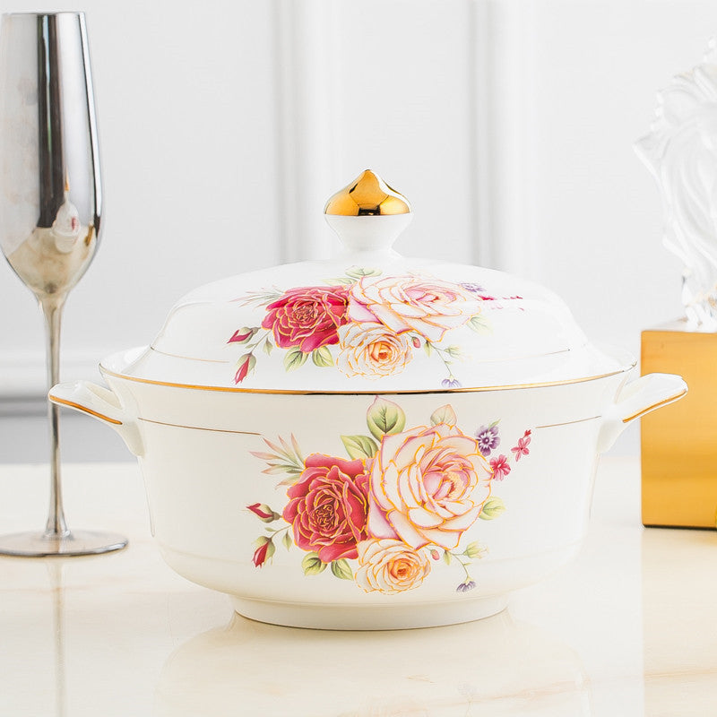 Imperial Casserole With Cover European Style Chinese Tableware For Household Use