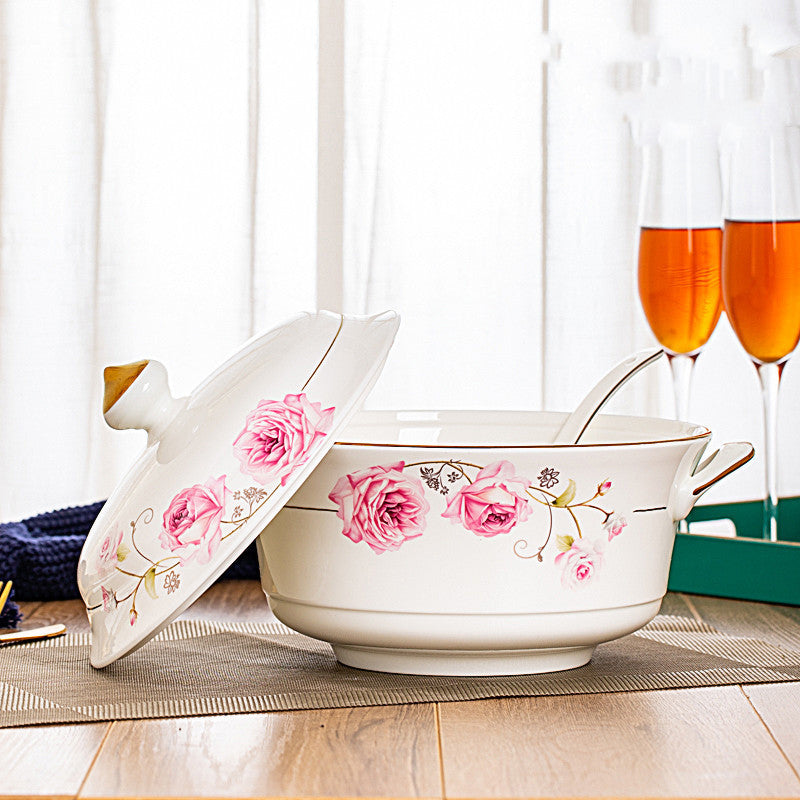 Imperial Casserole With Cover European Style Chinese Tableware For Household Use