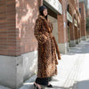 Women's Imitation Fur Leopard Print Rabbit Fur Super Long Suit Collar Furry Coat